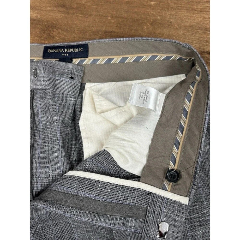 Banana Republic Men's Linen Blend Pants Check Pattern 29